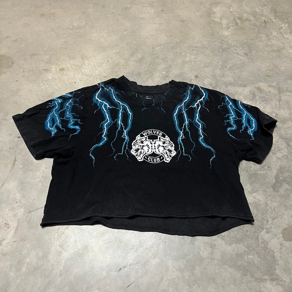 Darc Sport Rare Wolves Club Lightning Crop Top Black Blue Small Gym Streetwear